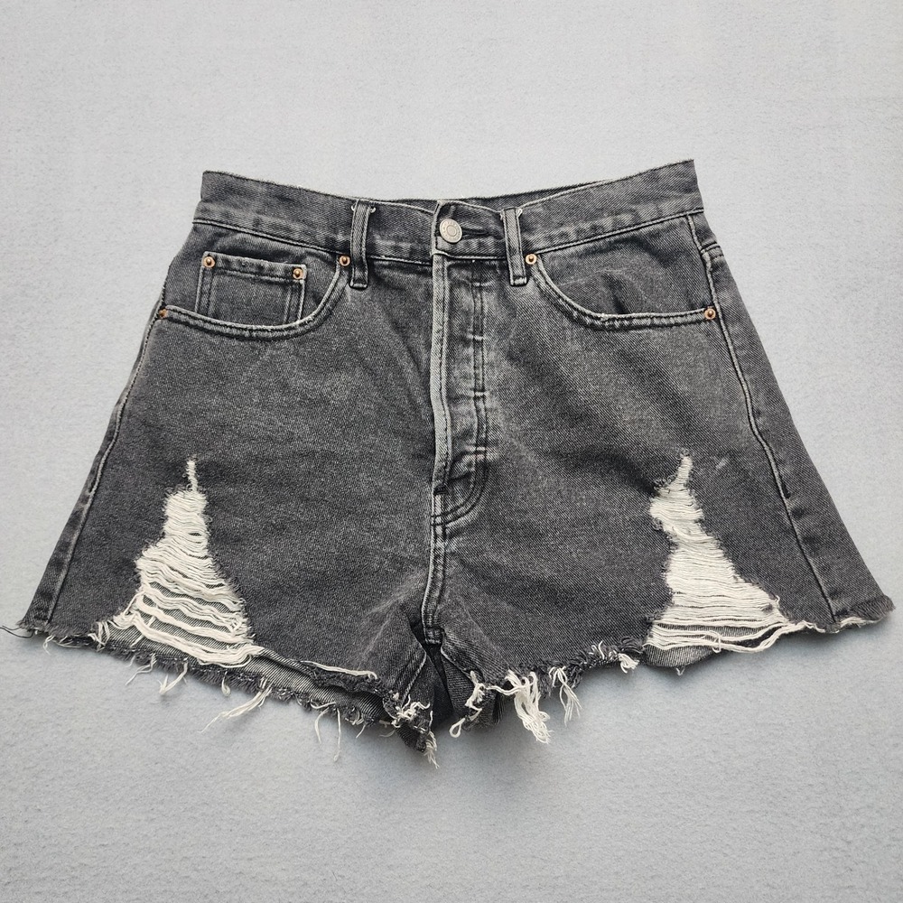 PacSun Ultra High Rise Vintage Denim Shorts Women's Size‎ 26 Black Distressed...